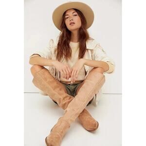 Free People Brenna Over The Knee Natural Tan Leather Boots Size 37 Western Boho